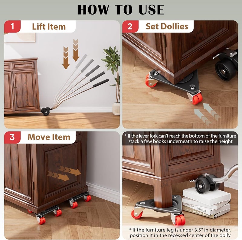 ONEON Furniture Mover Ultra Triangle with 6 Wheels – All-New Upgraded Heavy Item Moving Tool Double-Wheeled Tri-Dolly with Auxiliary Lifter, Full Carbon Steel Panels, Supports up to 1320 lbs - Image 5